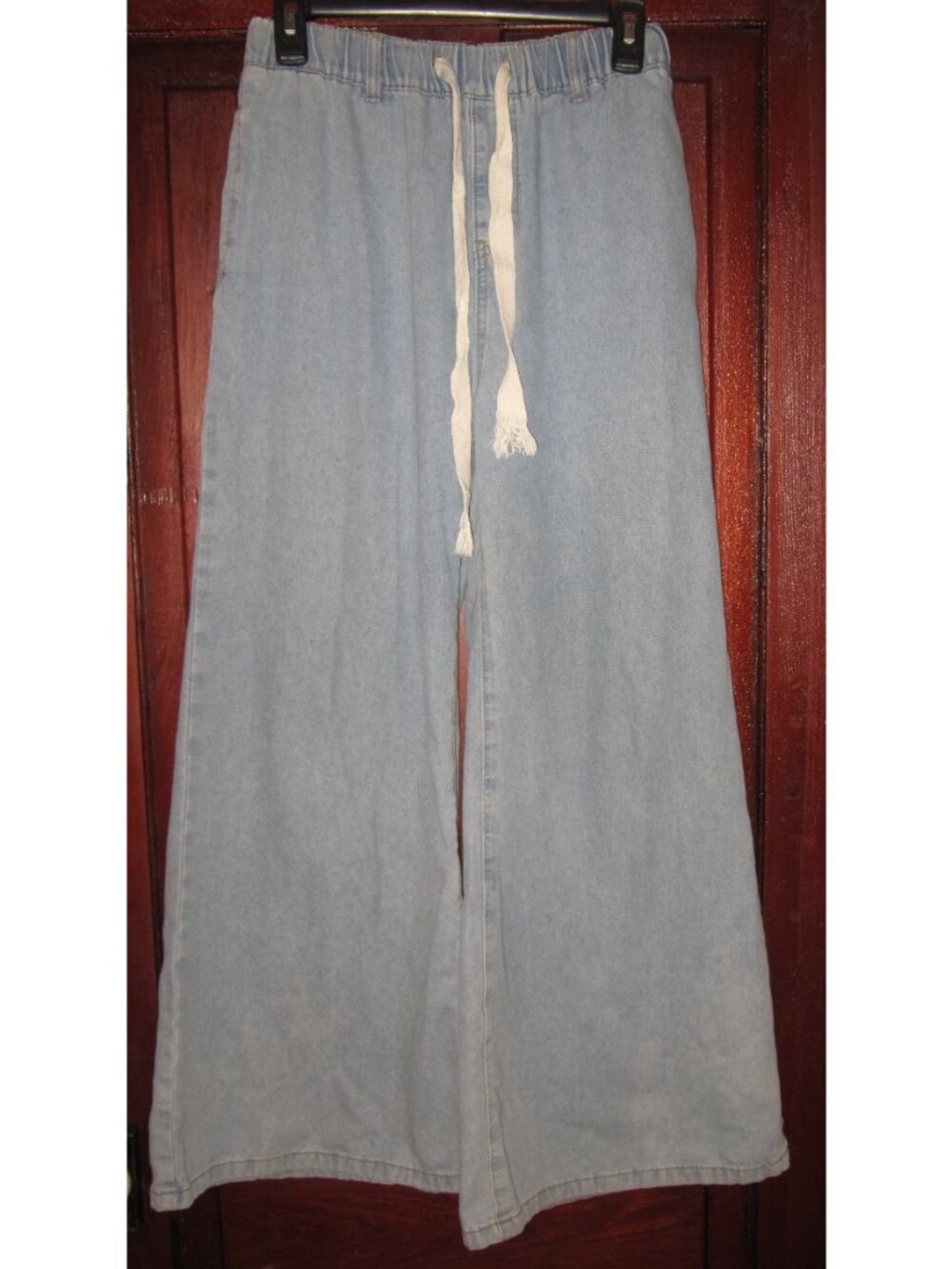 Cider M Leslie Jeans Wide Baggy Elastic Tie Waist Pull On Light Blue High Rise